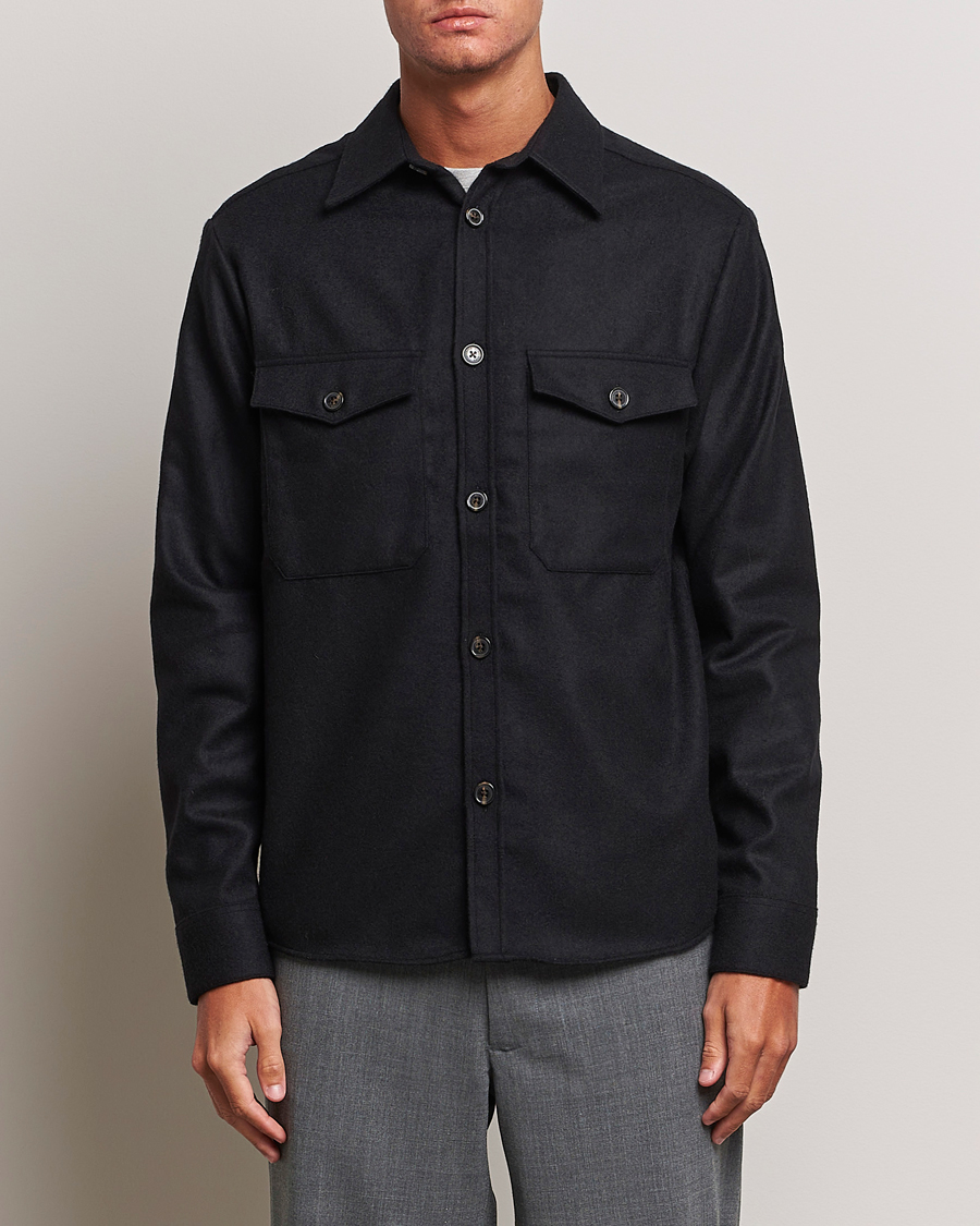 Herr | Skjortor | J.Lindeberg | Flat Wool Overshirt Black