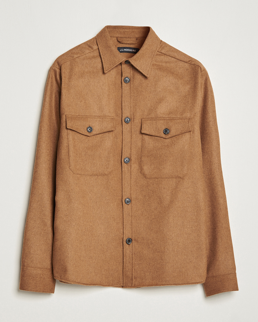 Herr | Skjortor | J.Lindeberg | Flat Wool Overshirt Chipmunk