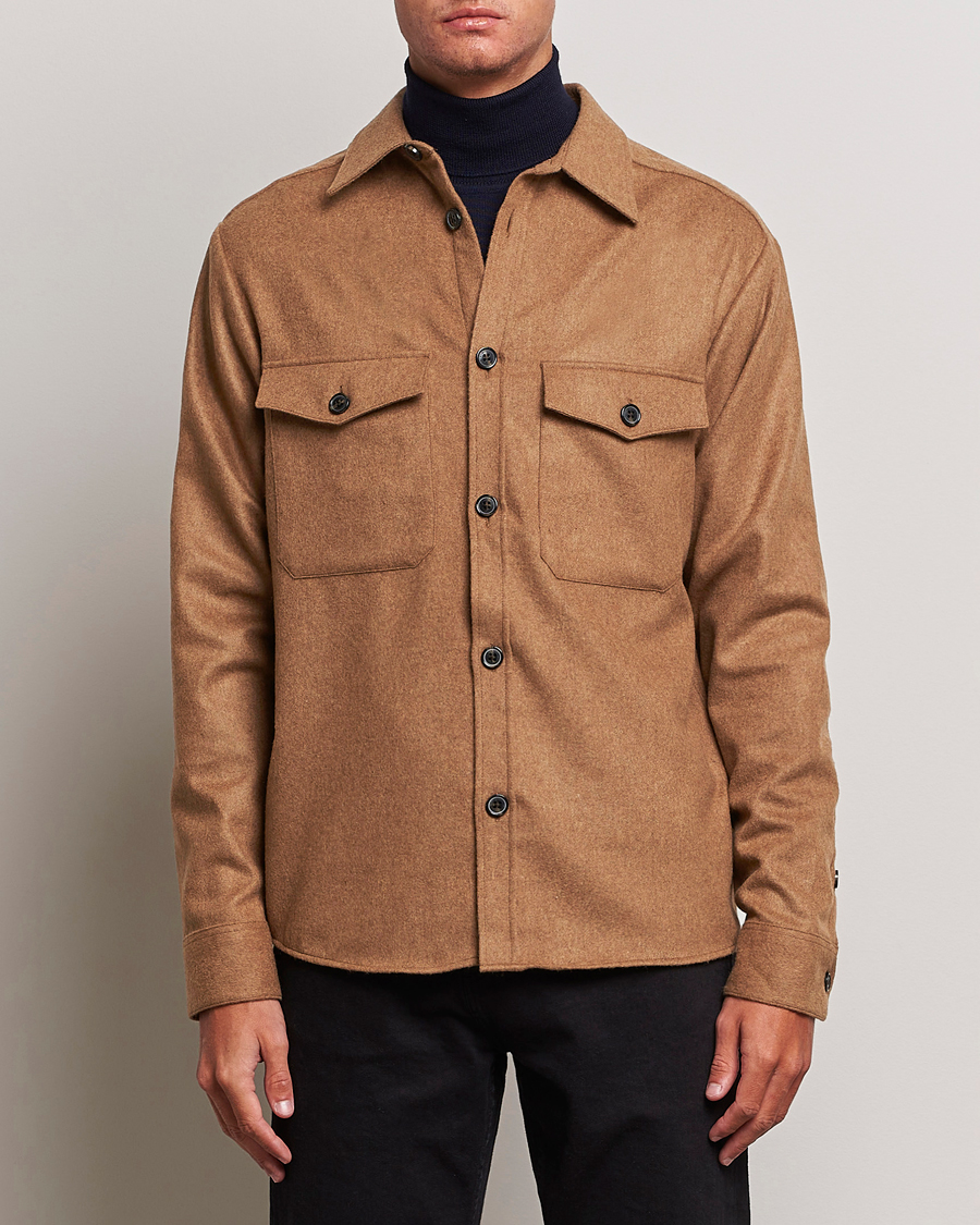 Herr | Skjortor | J.Lindeberg | Flat Wool Overshirt Chipmunk