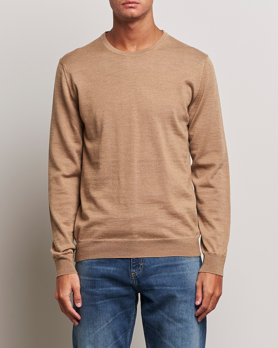 Herr | J.Lindeberg | J.Lindeberg | Lyle True Merino Crew Neck Pullover Chipmunk Melange