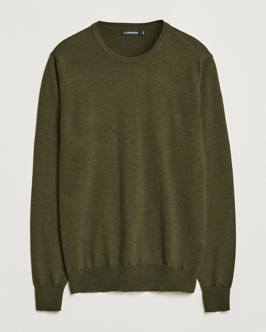 Herr | Tröjor | J.Lindeberg | Lyle True Merino Crew Neck Pullover Forest Green