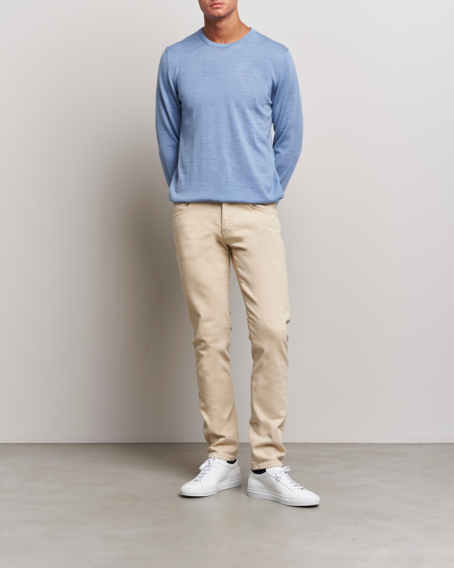 Herr | Tröjor | J.Lindeberg | Lyle True Merino Crew Neck Pullover Washed Denim Blue