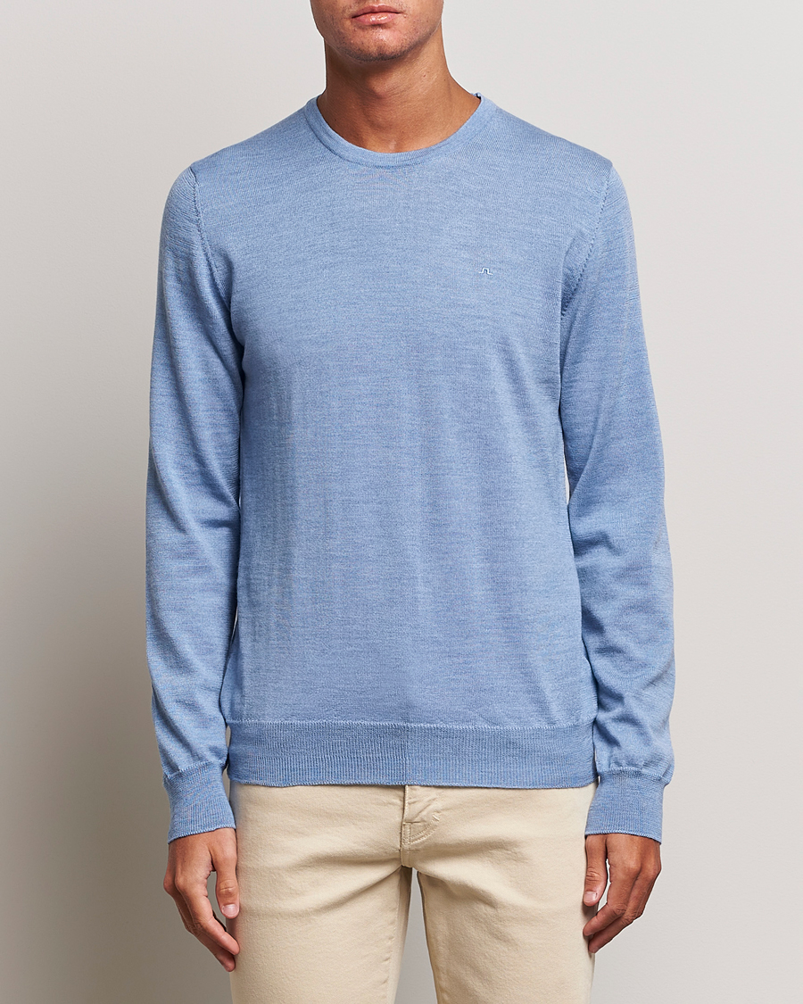 Herr | Tröjor | J.Lindeberg | Lyle True Merino Crew Neck Pullover Washed Denim Blue