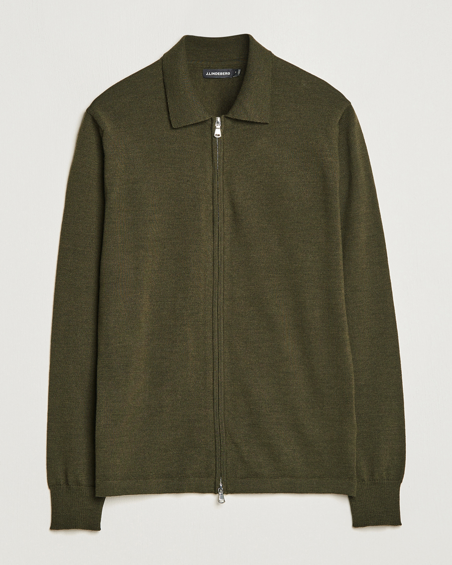 Herr | Tröjor | J.Lindeberg | Nyle True Merino Zip Cardigan Forest Green
