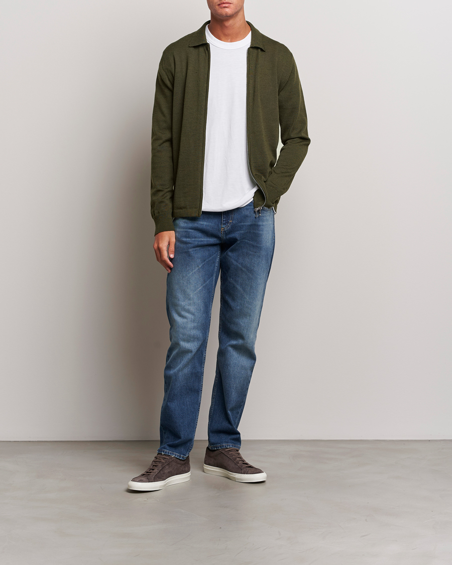 Herr | Tröjor | J.Lindeberg | Nyle True Merino Zip Cardigan Forest Green