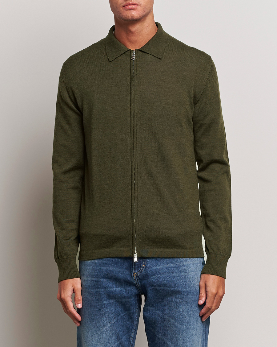 Herr | Tröjor | J.Lindeberg | Nyle True Merino Zip Cardigan Forest Green