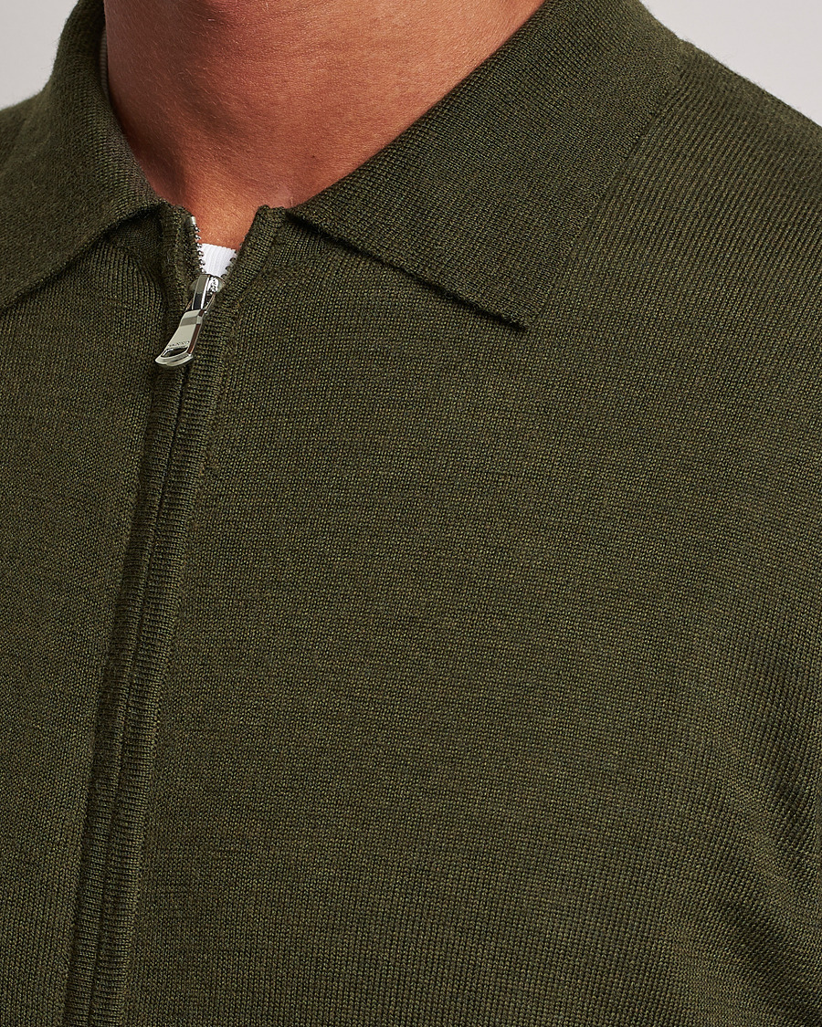 Herr | Tröjor | J.Lindeberg | Nyle True Merino Zip Cardigan Forest Green