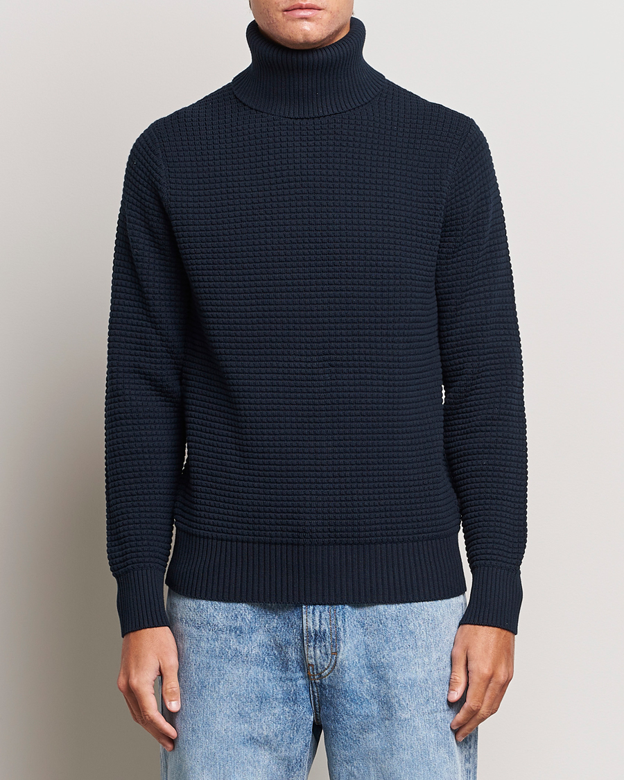 Herr | Polotröjor | J.Lindeberg | Olivero Cotton Turtle Sweater Navy