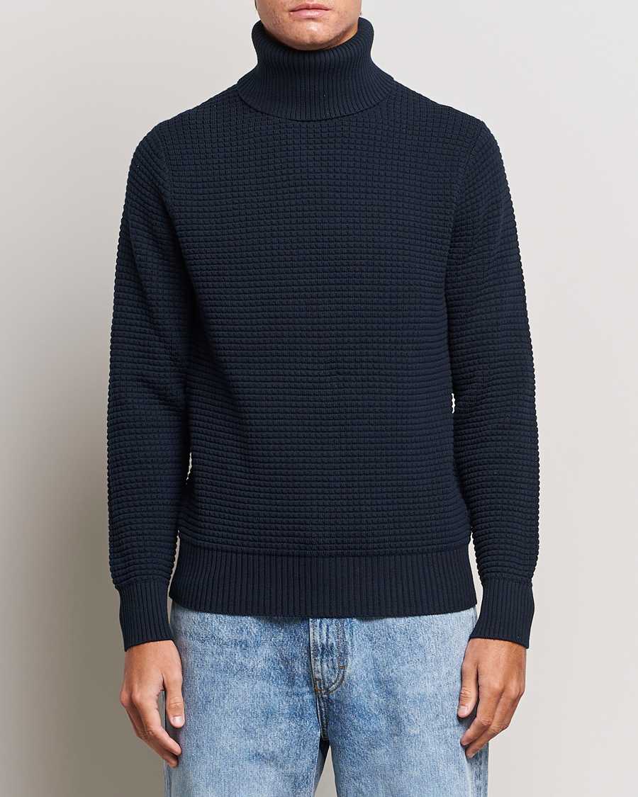Herr | Tröjor | J.Lindeberg | Olivero Cotton Turtle Sweater Navy