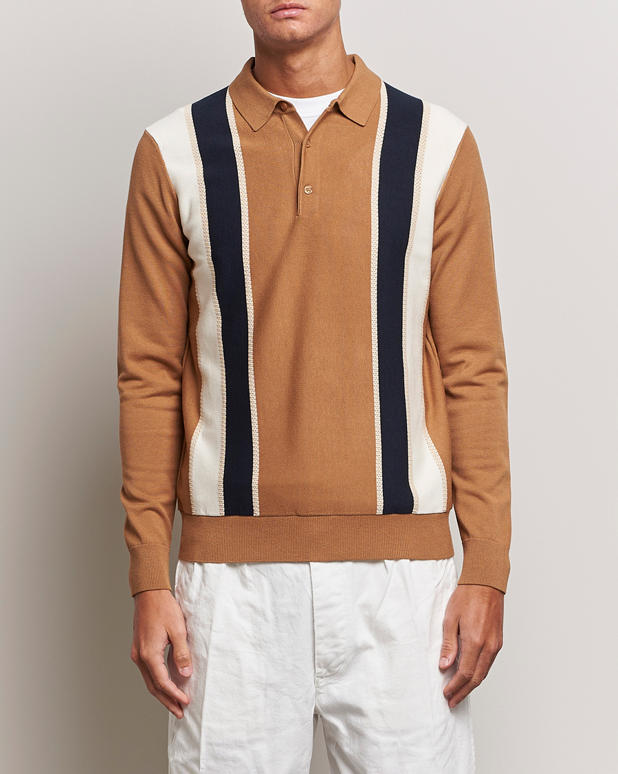 Herr | Tröjor | J.Lindeberg | Heden Striped Knitted Polo Chipmunk