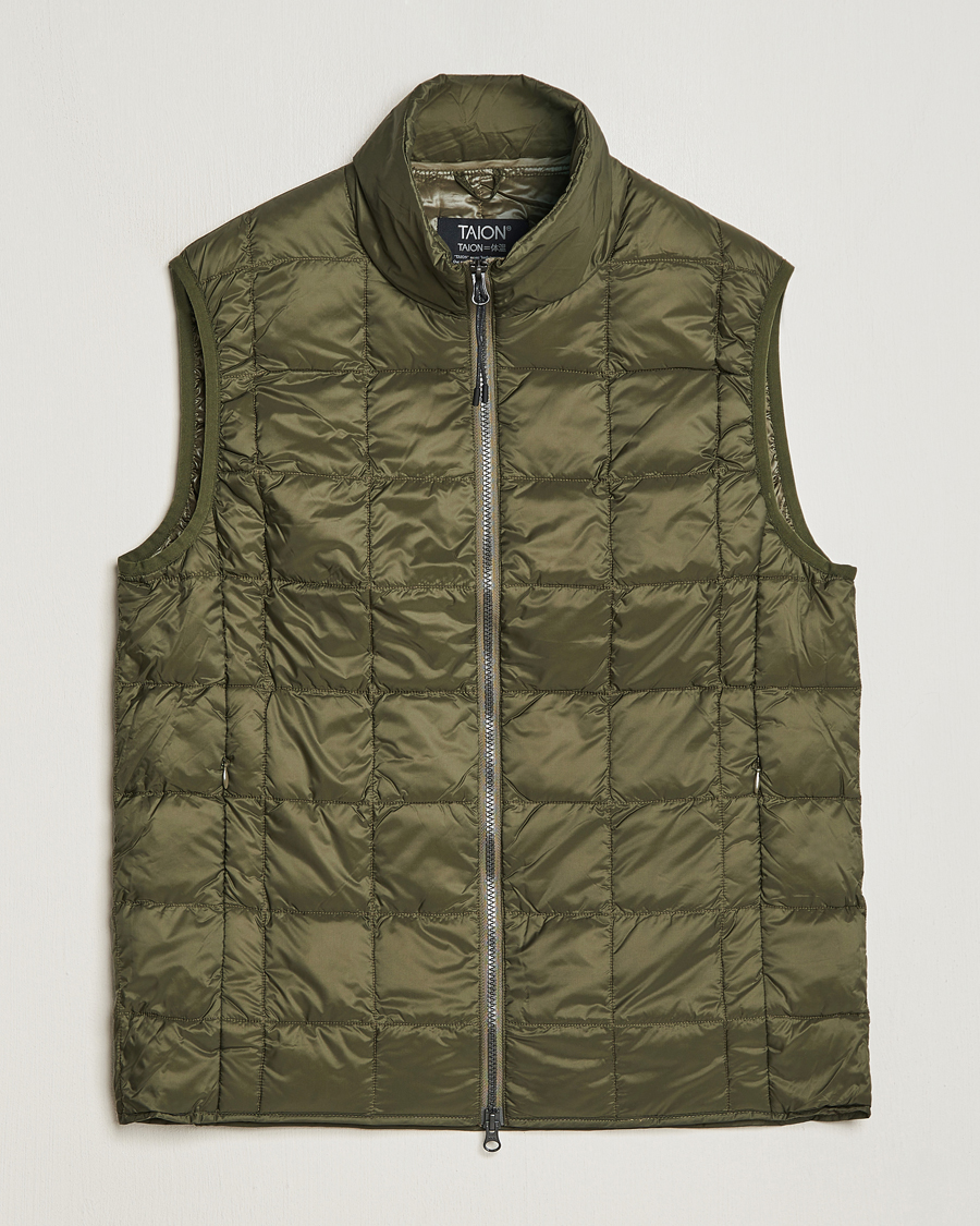 Herr | Jackor | TAION | High Neck Full Zip Lightweight Down Vest Dark Olive