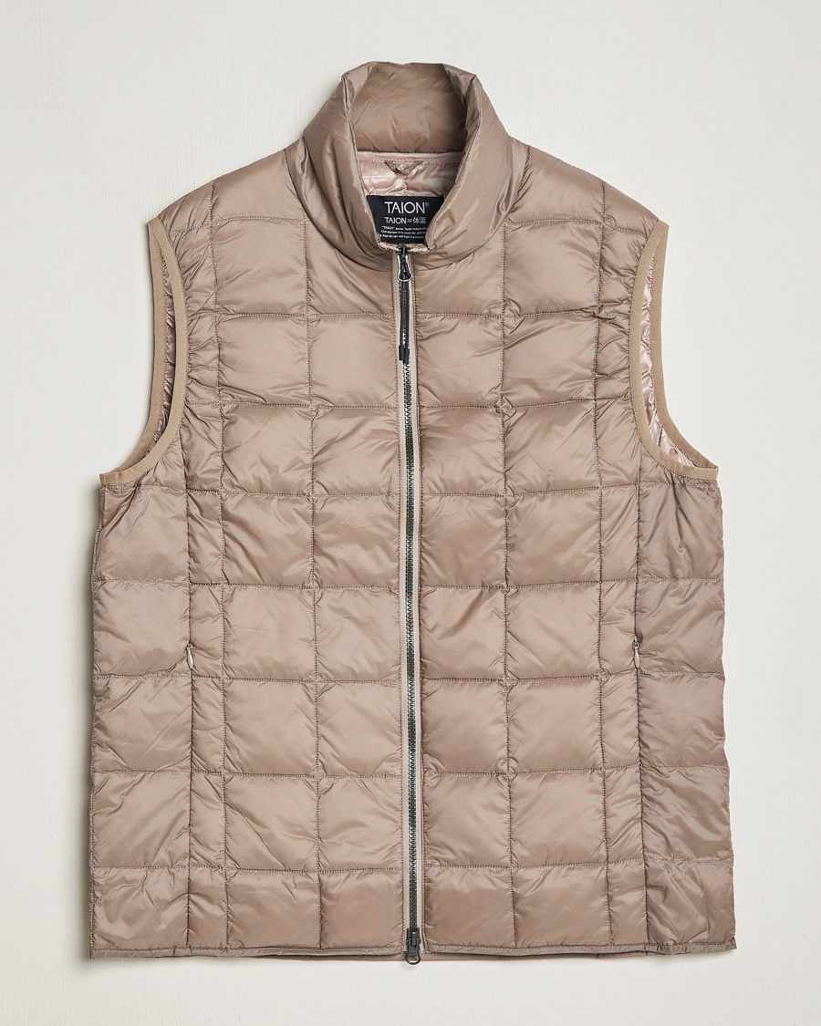 Herr | Jackor | TAION | High Neck Full Zip Lightweight Down Vest Khaki