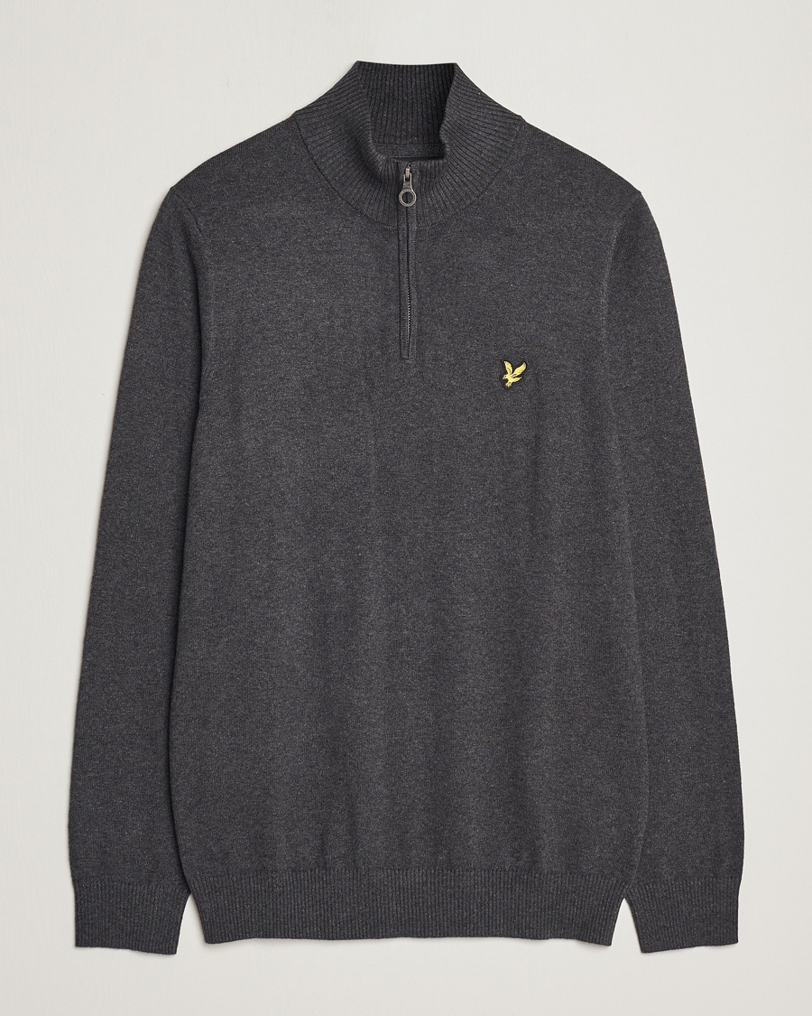 Herr | Tröjor | Lyle & Scott | Cotton/Merino Half Zip Charcoal Marl