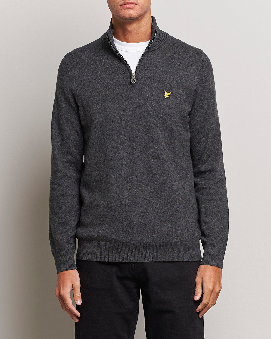 Herr | Tröjor | Lyle & Scott | Cotton/Merino Half Zip Charcoal Marl
