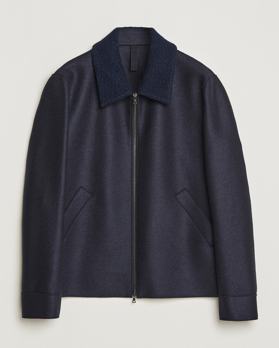 Herr | Jackor | Harris Wharf London | Pressed Wool Boucle Golf Jacket Navy