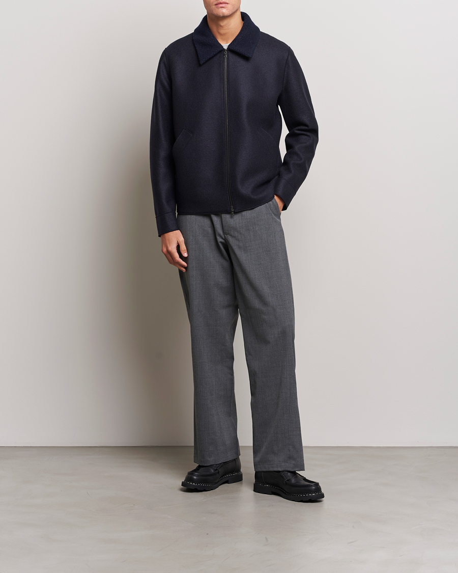 Herr | Jackor | Harris Wharf London | Pressed Wool Boucle Golf Jacket Navy