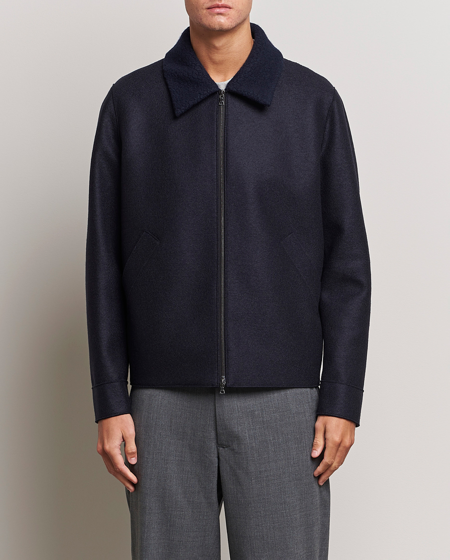 Herr |  | Harris Wharf London | Pressed Wool Boucle Golf Jacket Navy