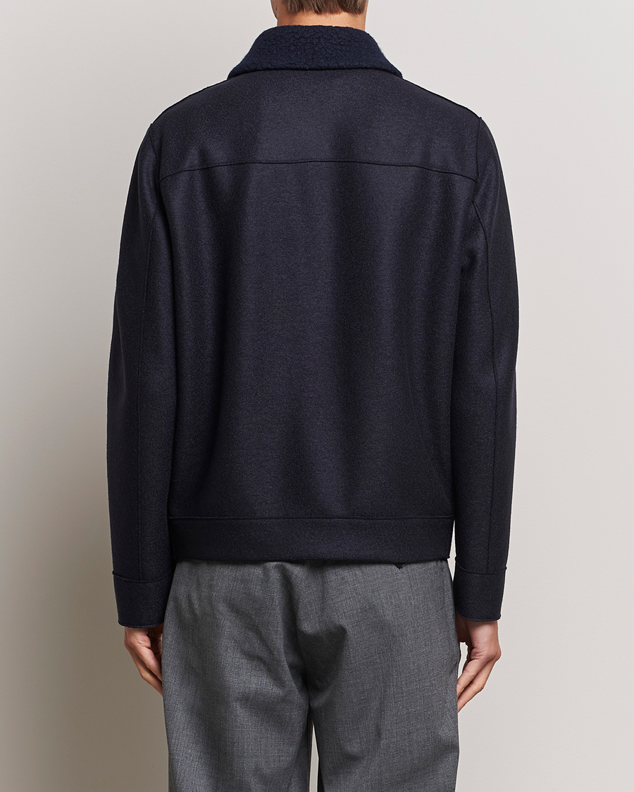 Herr | Jackor | Harris Wharf London | Pressed Wool Boucle Golf Jacket Navy