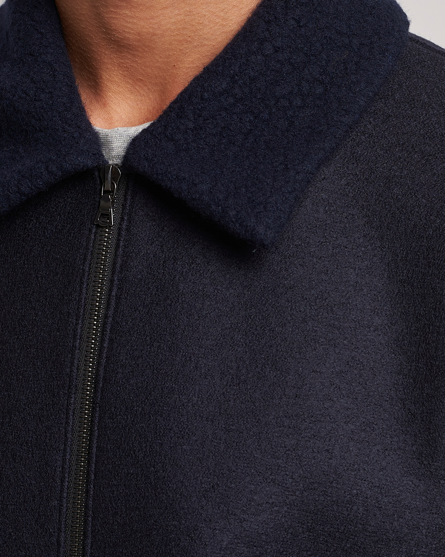 Herr | Jackor | Harris Wharf London | Pressed Wool Boucle Golf Jacket Navy