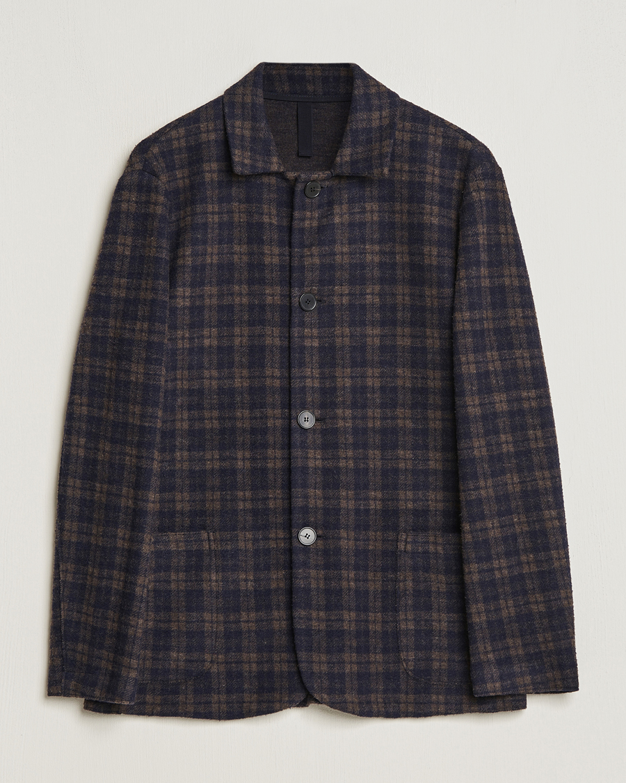 Herr | Kavajer | Harris Wharf London | Dropped Shoulder Checked Jacket Navy/Brown