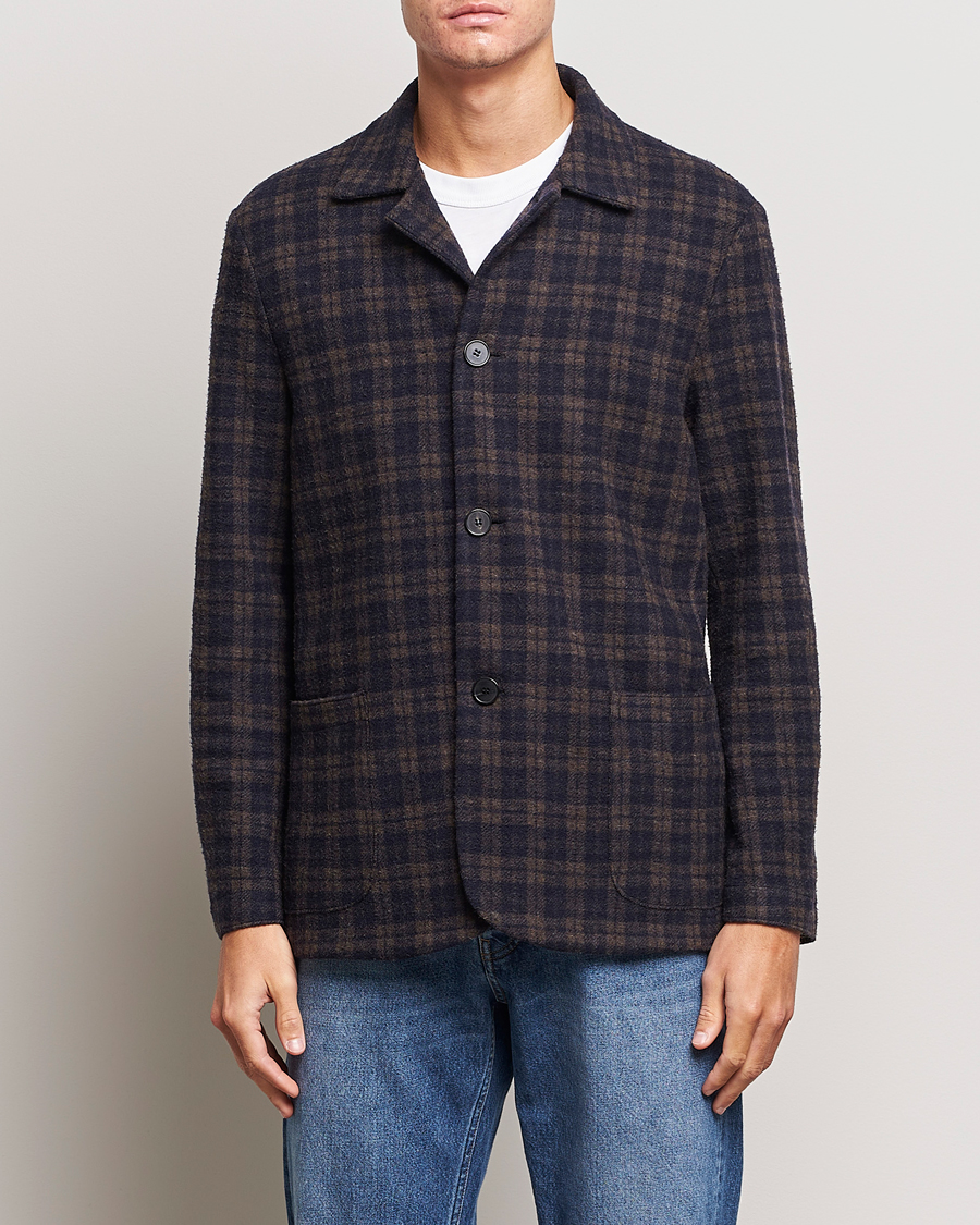 Herr | Kavajer | Harris Wharf London | Dropped Shoulder Checked Jacket Navy/Brown