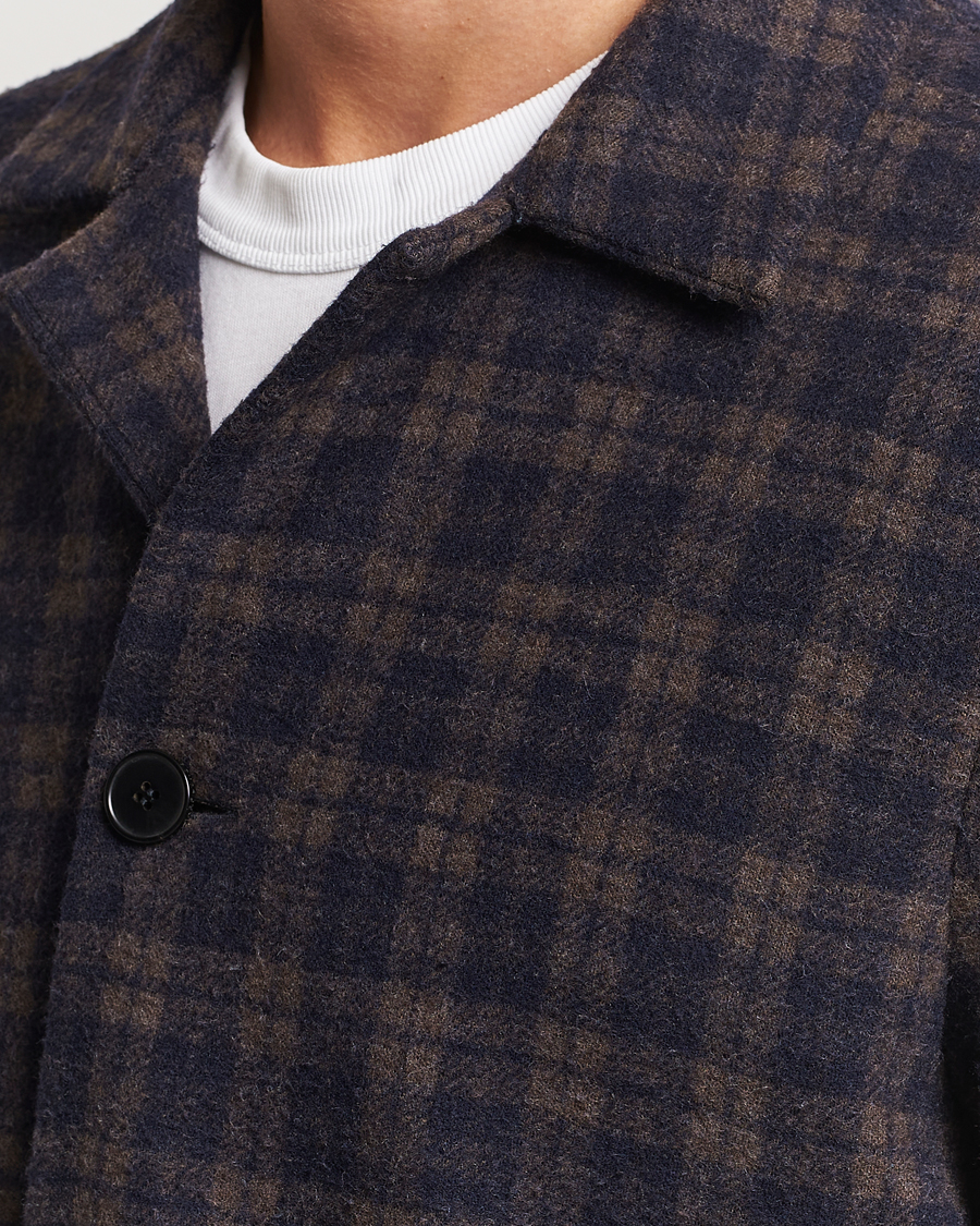 Herr | Kavajer | Harris Wharf London | Dropped Shoulder Checked Jacket Navy/Brown