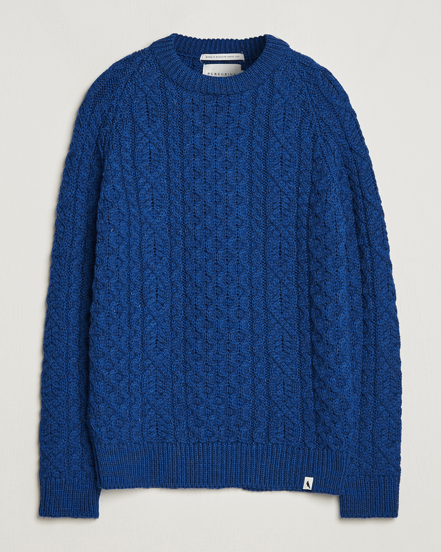Herr | Tröjor | Peregrine | Hudson Wool Aran Knitted Jumper Cobalt