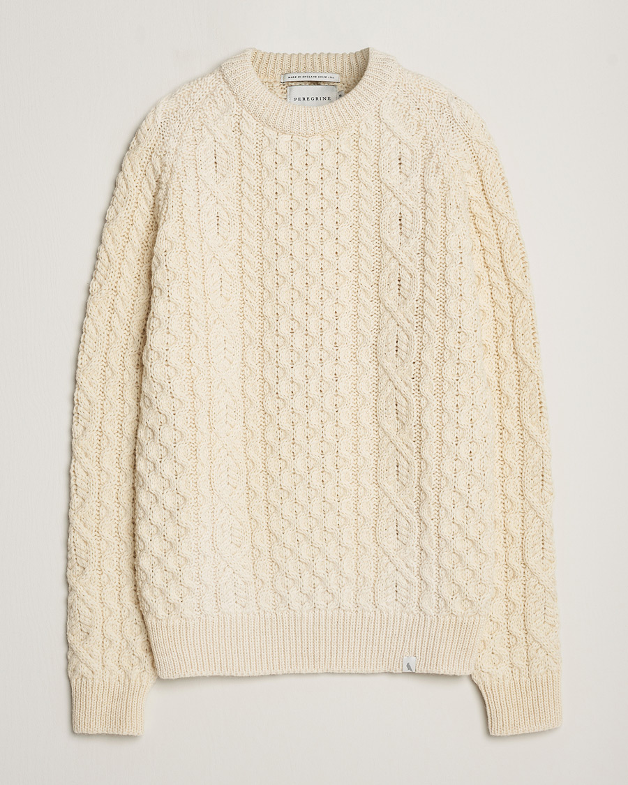 Herr | Tröjor | Peregrine | Hudson Wool Aran Knitted Jumper Ecru
