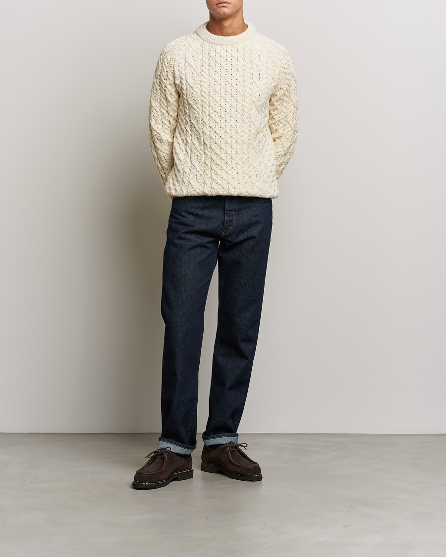 Herr | Tröjor | Peregrine | Hudson Wool Aran Knitted Jumper Ecru