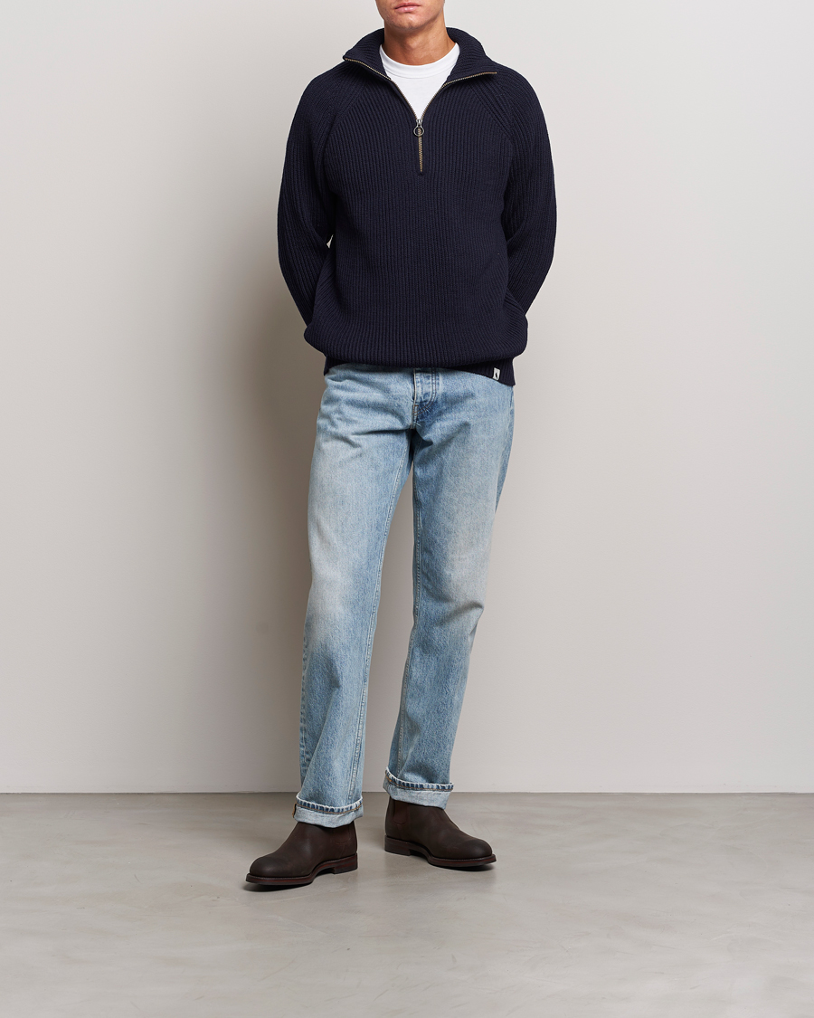 Herr | Tröjor | Peregrine | Ford Knitted Wool Half Zip Navy