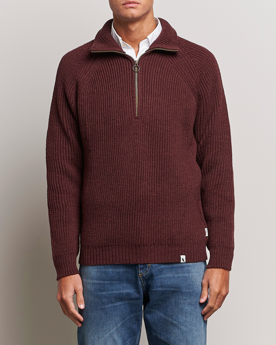 Herr | Tröjor | Peregrine | Ford Knitted Wool Half Zip Shiraz