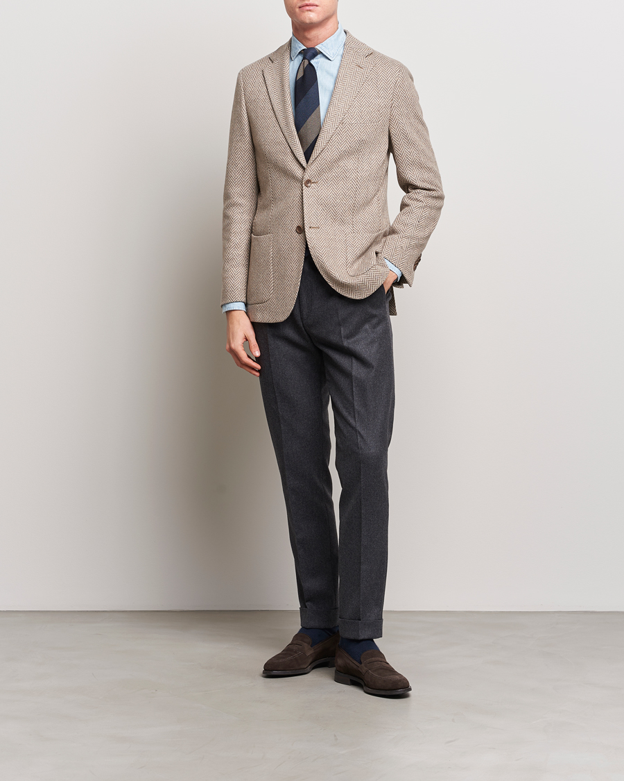 Herr | Kavajer | Morris Heritage | Mike Jersey Herringbone Blazer Khaki