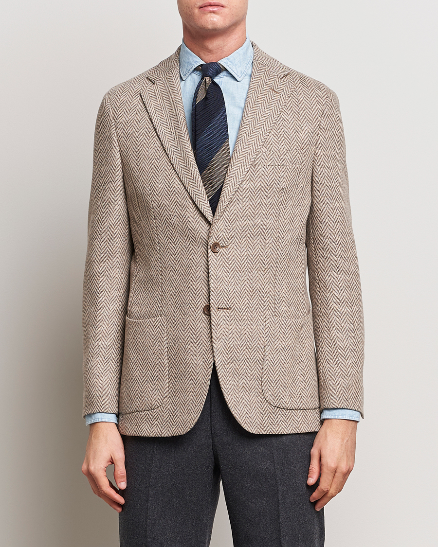 Herr | Stickade kavajer | Morris Heritage | Mike Jersey Herringbone Blazer Khaki