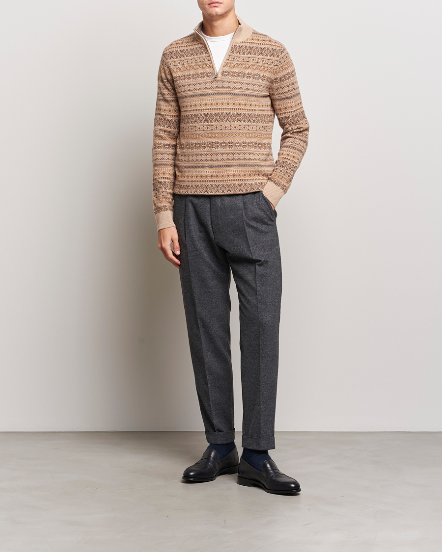 Herr | Tröjor | Morris Heritage | Freddie Wool/Cashmere Half Zip Camel