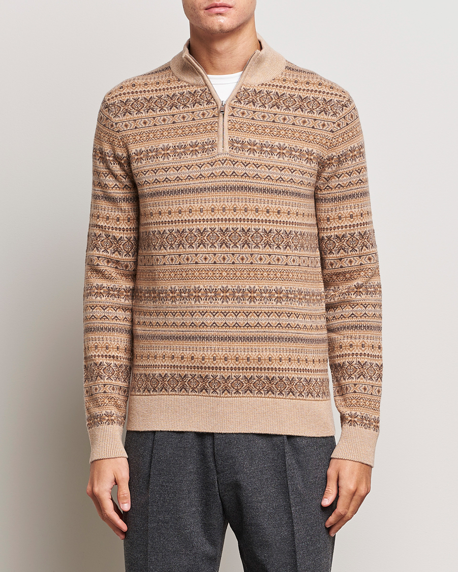 Herr | Tröjor | Morris Heritage | Freddie Wool/Cashmere Half Zip Camel