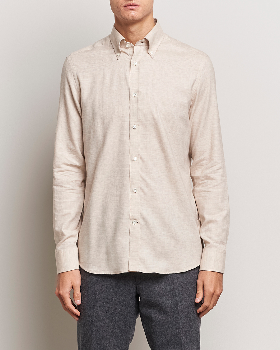 Herr | Skjortor | Morris Heritage | Herringbone Brushed Cotton Shirt Khaki