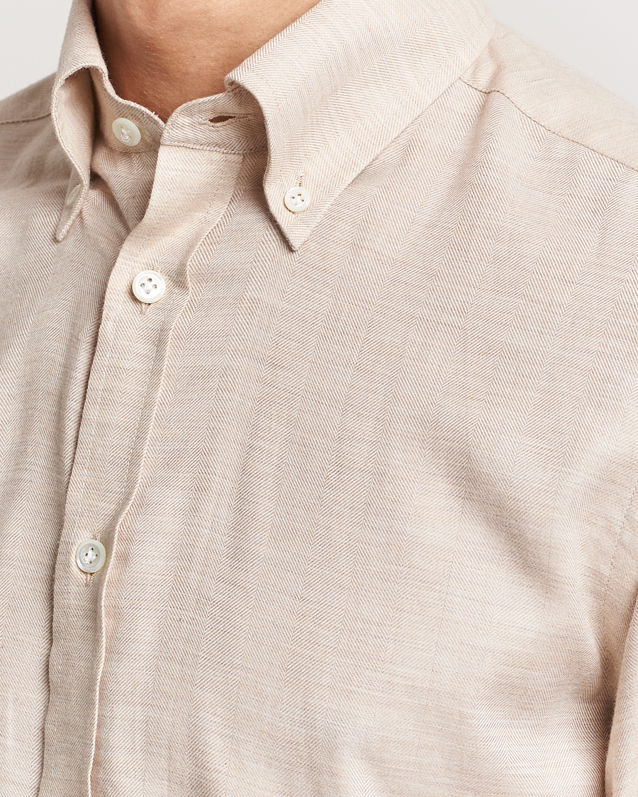 Herr | Skjortor | Morris Heritage | Herringbone Brushed Cotton Shirt Khaki