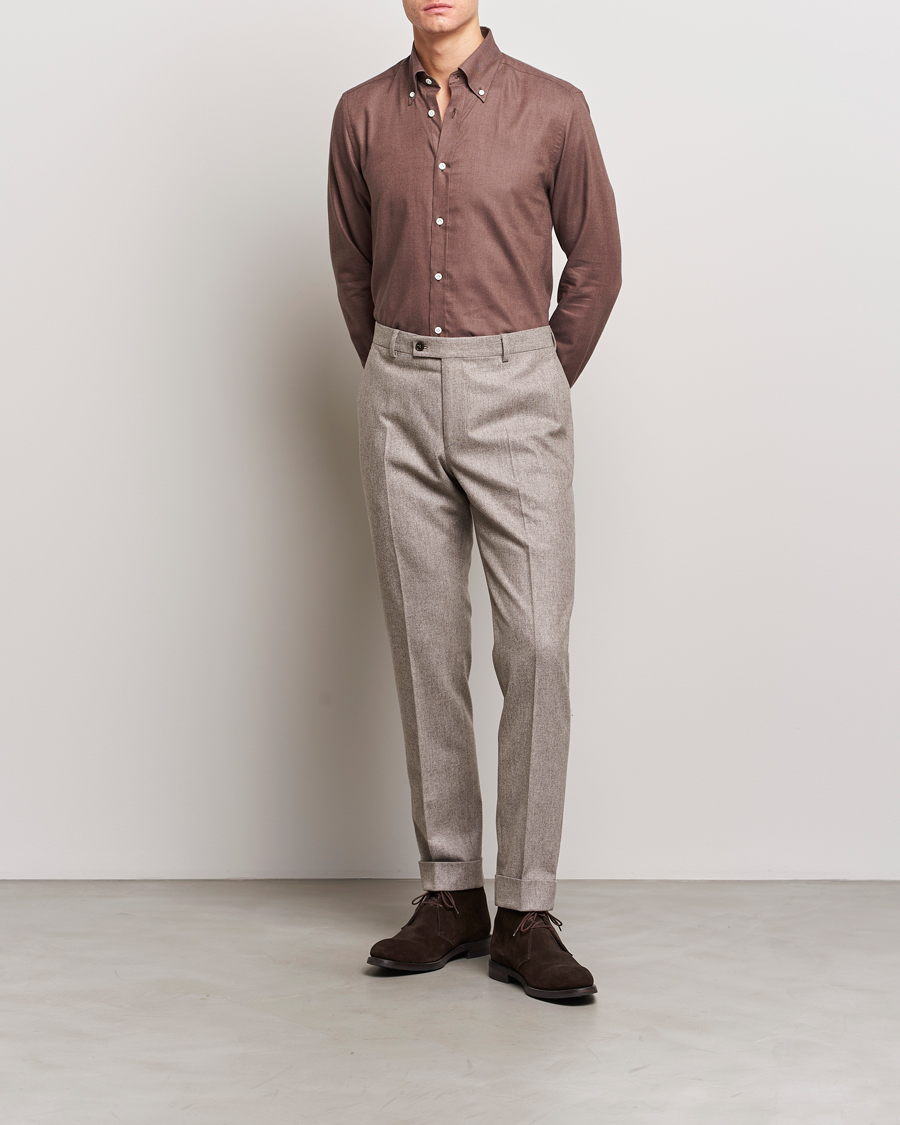Herr | Skjortor | Morris Heritage | Herringbone Brushed Cotton Shirt Brown
