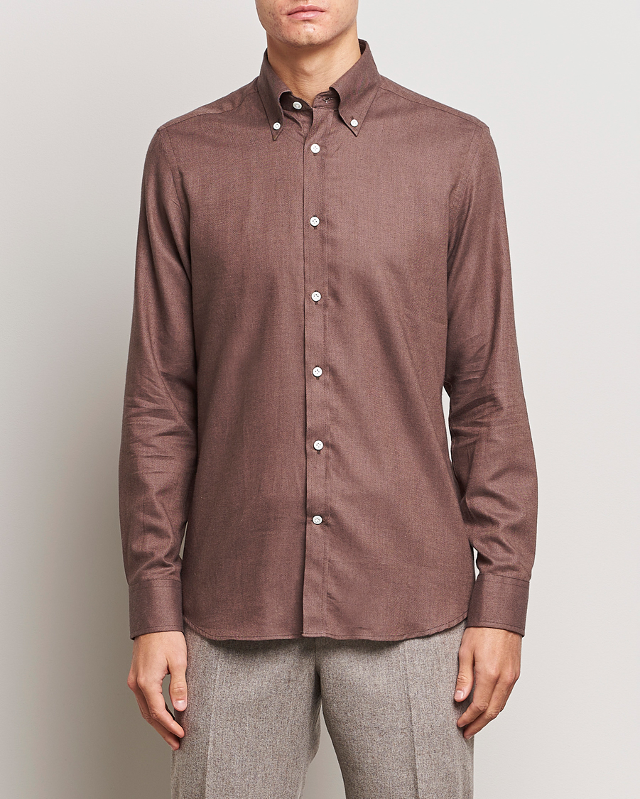 Herr | Skjortor | Morris Heritage | Herringbone Brushed Cotton Shirt Brown