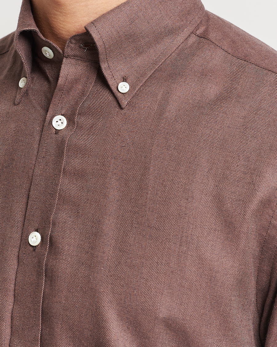 Herr | Skjortor | Morris Heritage | Herringbone Brushed Cotton Shirt Brown