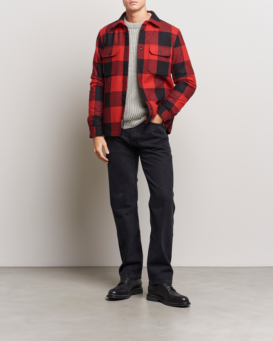 Herr | Jackor | Woolrich | Alaskan Melton Wool Overshirt Red Buffalo