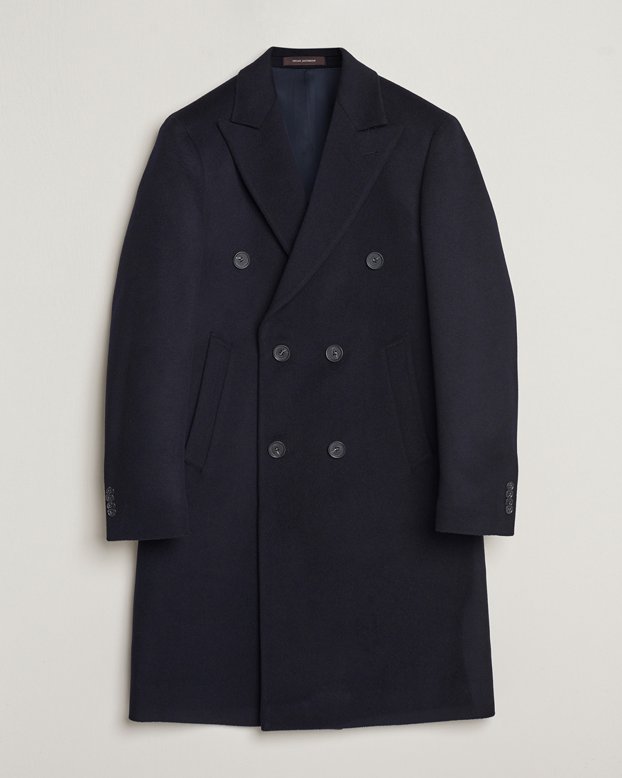 Herr | Jackor | Oscar Jacobson | Slater Wool/Cashmere Double Breasted Coat Navy