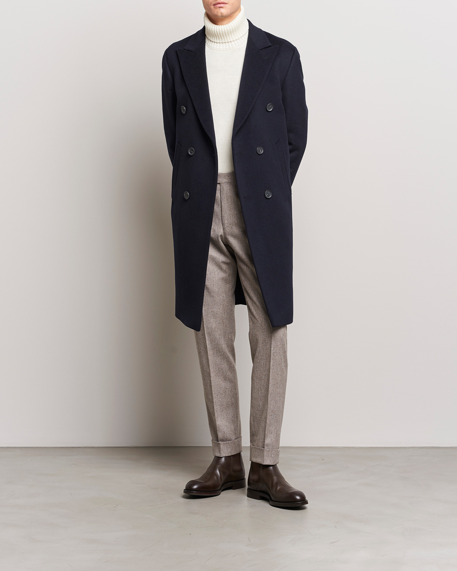 Herr | Jackor | Oscar Jacobson | Slater Wool/Cashmere Double Breasted Coat Navy