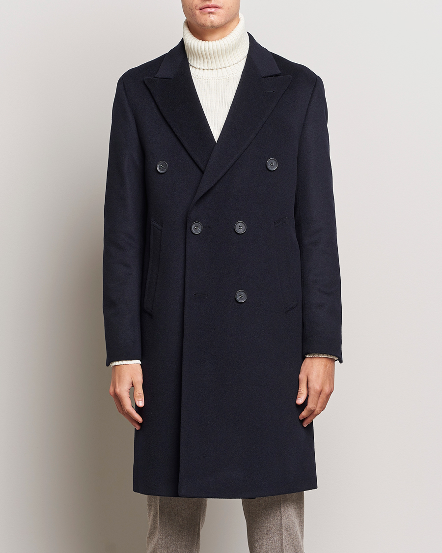 Herr | Jackor | Oscar Jacobson | Slater Wool/Cashmere Double Breasted Coat Navy