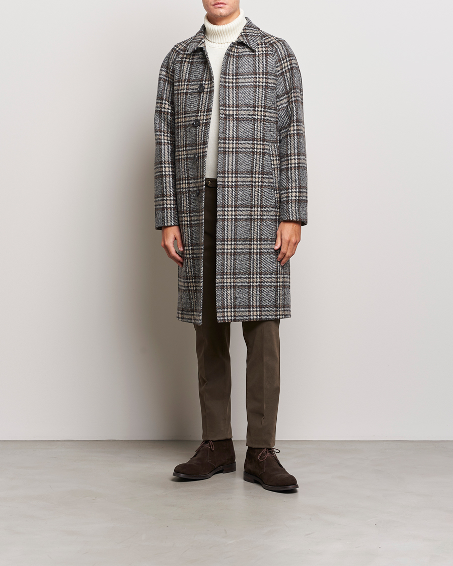 Herr | Jackor | Oscar Jacobson | Sala Checked Raglan Wool Coat Brown