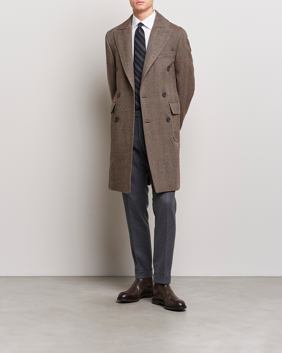 Herr | Jackor | Oscar Jacobson | Polo Wool Herringbone Coat Brown