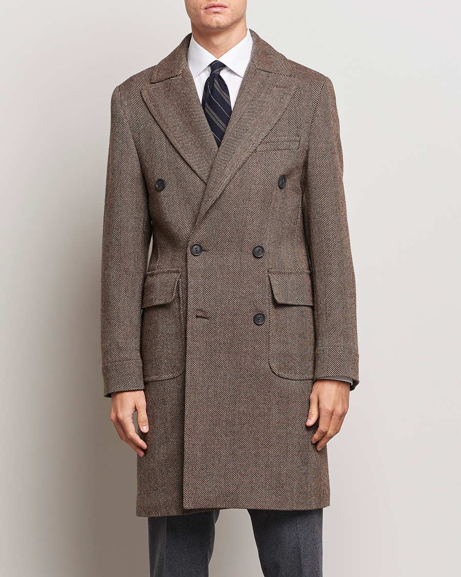 Herr | Jackor | Oscar Jacobson | Polo Wool Herringbone Coat Brown