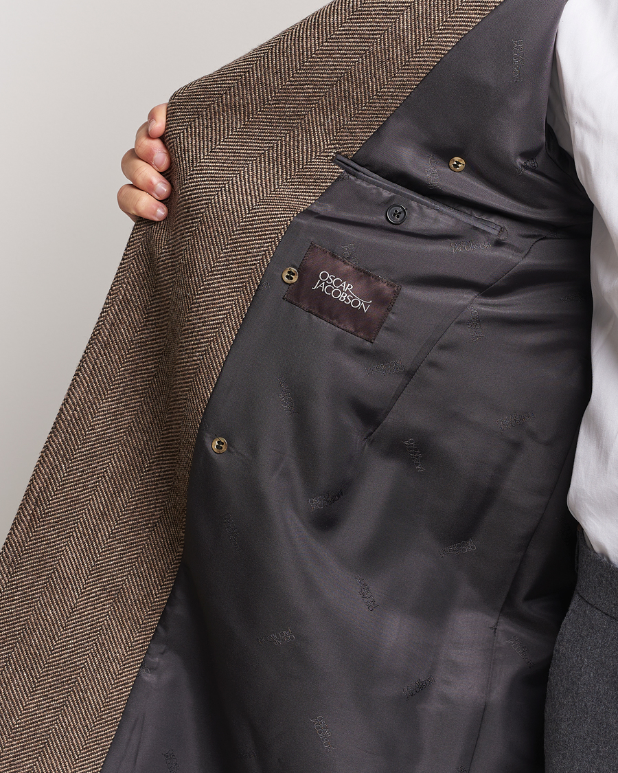 Herr | Jackor | Oscar Jacobson | Polo Wool Herringbone Coat Brown