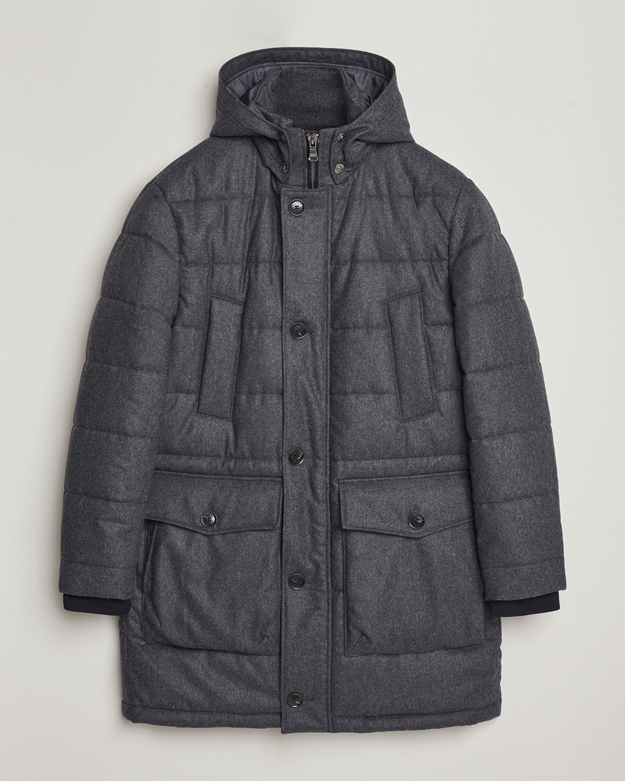 Herr | Jackor | Oscar Jacobson | Stormar Padded Wool Parka Grey Melange