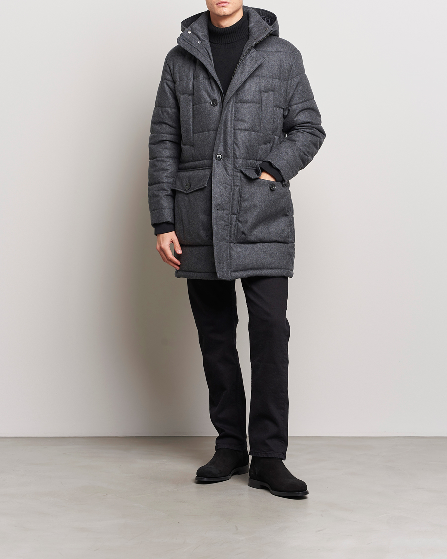 Herr | Jackor | Oscar Jacobson | Stormar Padded Wool Parka Grey Melange